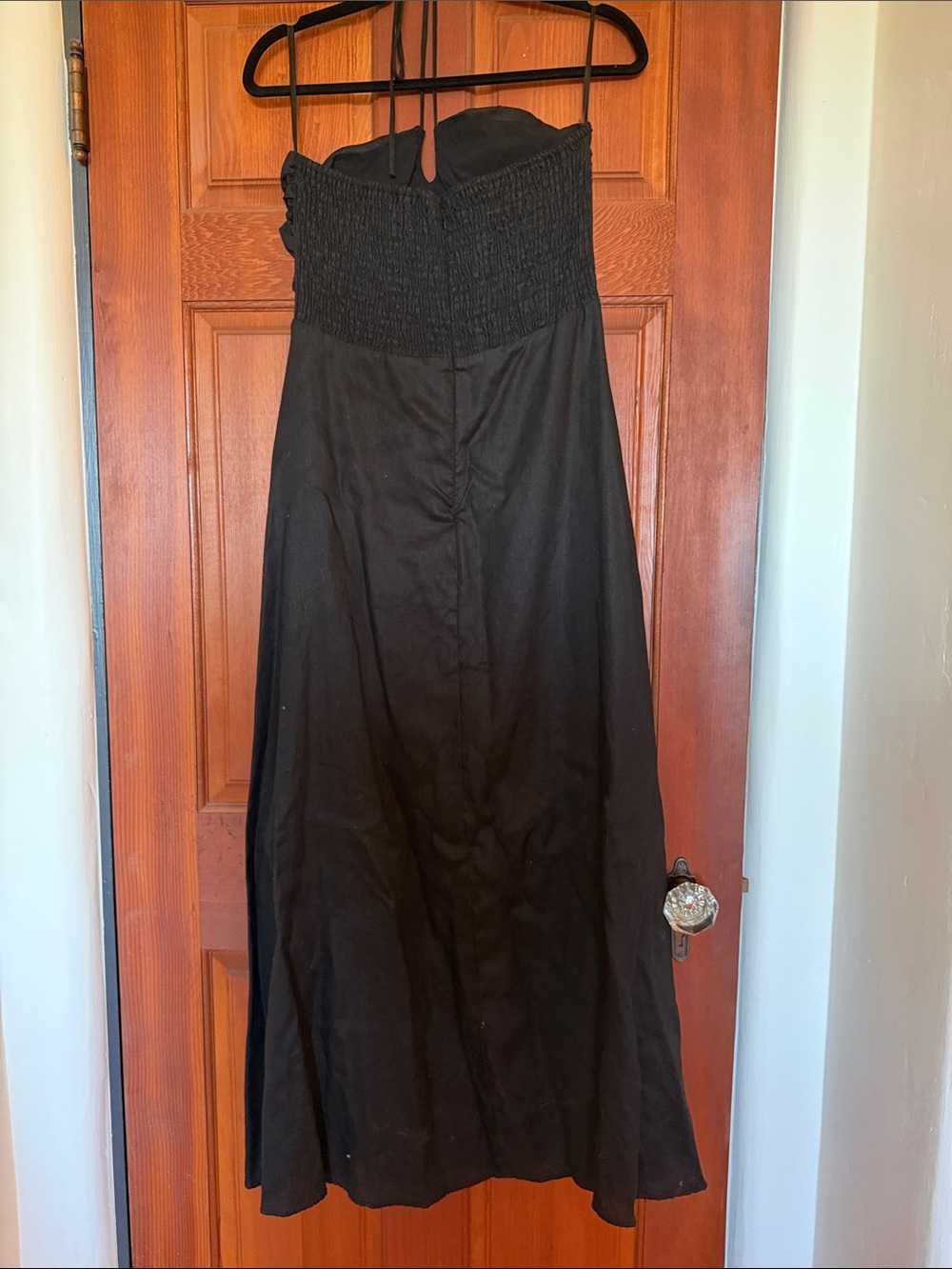 Black Linen Ruched Dress - Picture 2 of 5